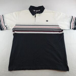South Pole Polo Shirt Mens XL Black White Striped Casual Rugby Y2K Flaw